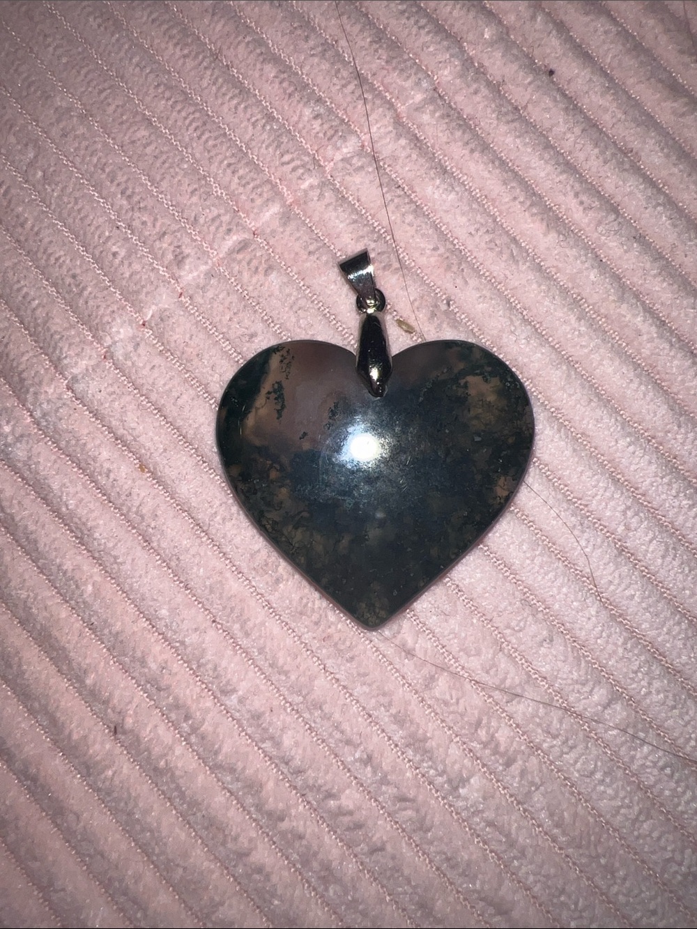 Heart-Shaped Moss Agate Stone Pendant Necklace